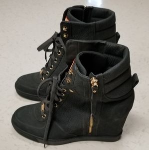 Louis Vuitton Charcoal Lace Up Wedge Sneakers